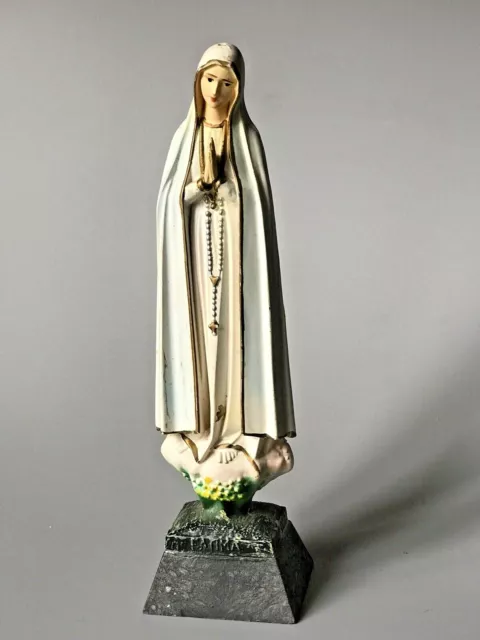 Statuette en résine Notre Dame De Fatima Vintage bleu ciel et blanc