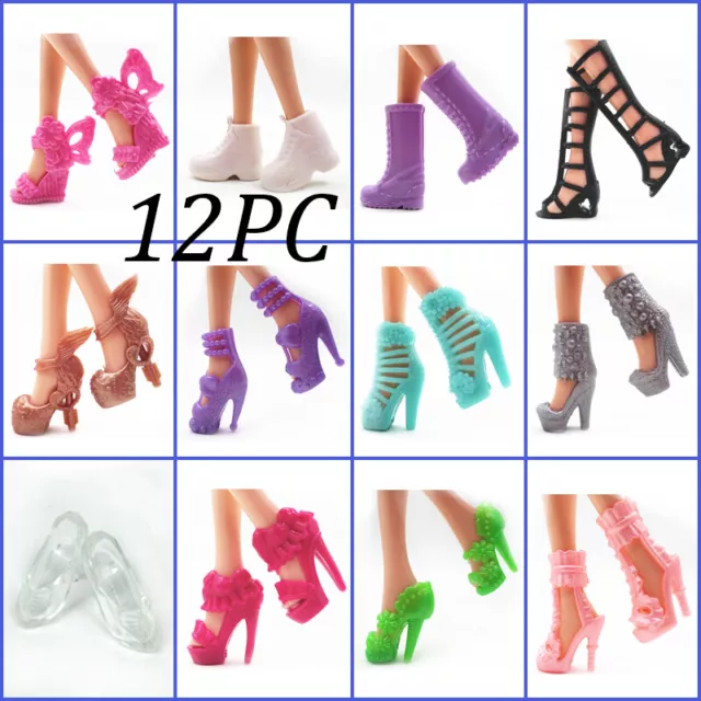 12pairs/set Fashion Doll Shoes For 11.5in. Doll Sandals 1/6 Doll Shoes Boots Toy