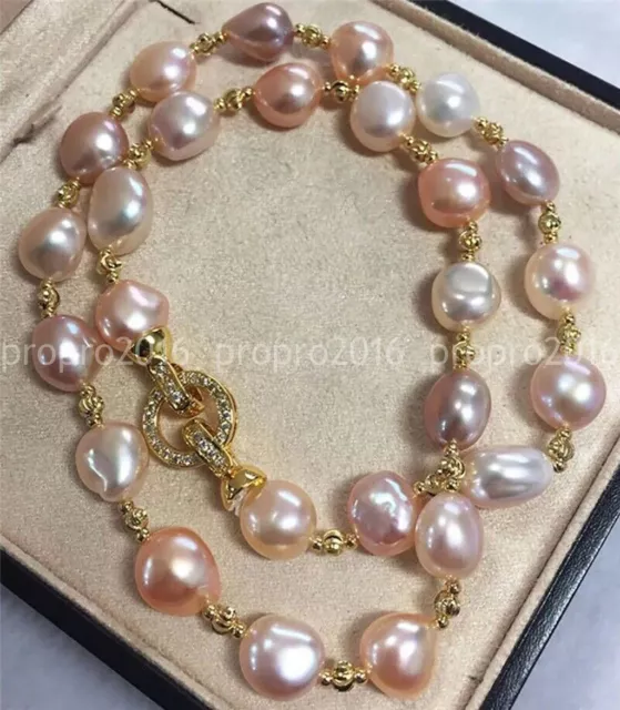 "Elegante Collar de Perlas Púrpura Barroco Natural Mar del Sur Genuino 14-36"""