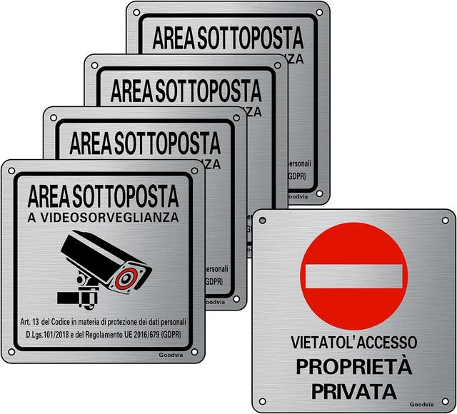 Cartello Area Videosorvegliata - In Alluminio Spazzolato 15x5 Cm, Con Adesivo - Foto 5