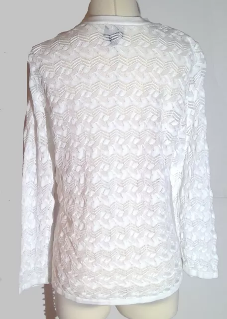 JM COLLECTION size L Boho Soft Crochet Knit White Cotton Cardigan Top EUC 3