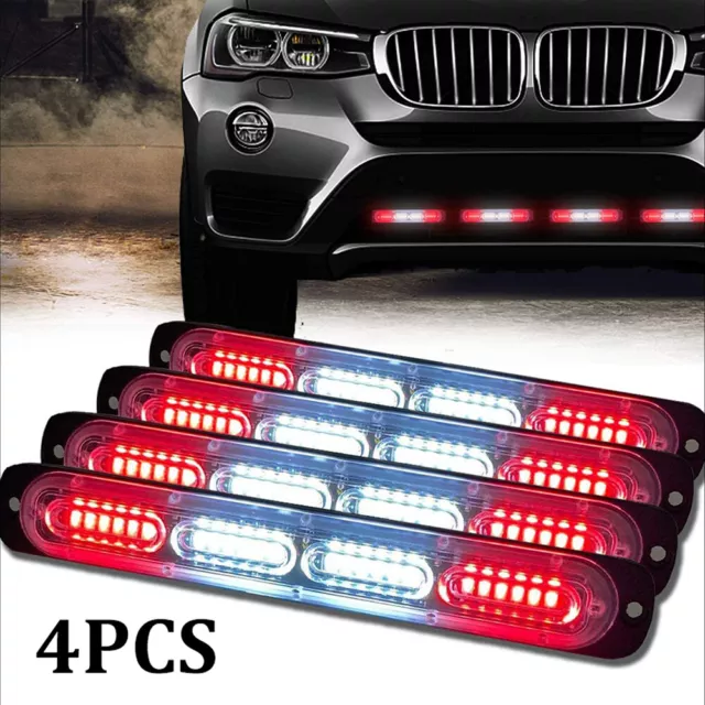 4X 7.5" Red White LED Car Truck Side Marker Lights Strobe Light Bar 12V-24V