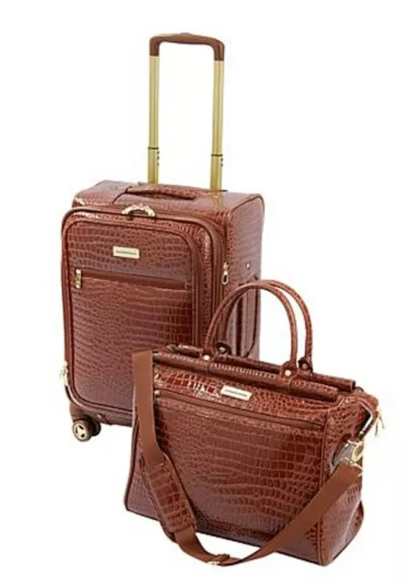 New Samantha Brown 22" Croco Spinner & Dowel Bag Luggage Travel Set - Chestnut