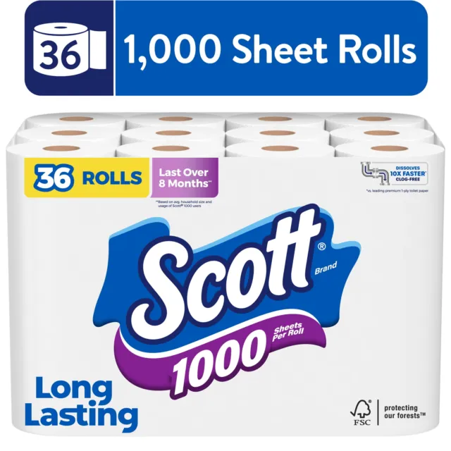 1000 Toilet Paper, 36 Rolls, 1000 Sheets Per Roll (36000 Sheets Total)