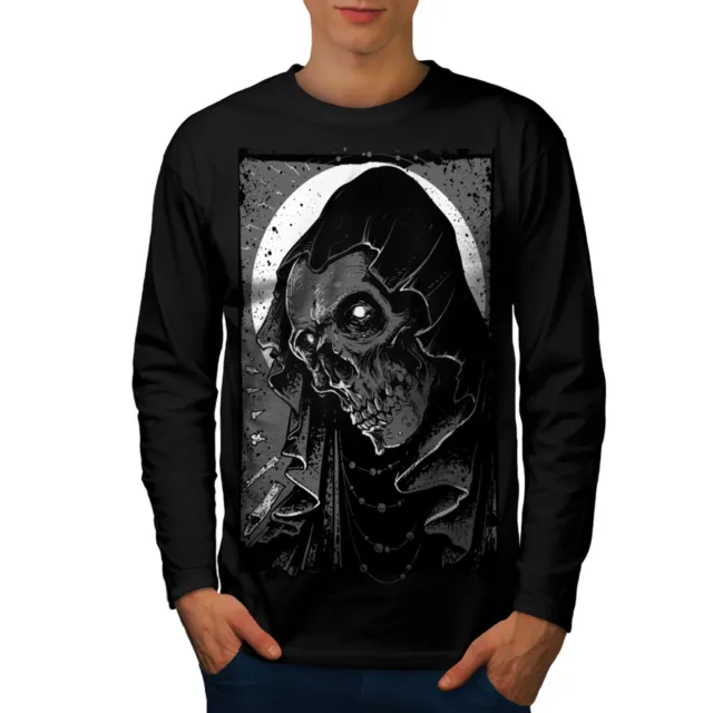 T-shirt da uomo Wellcoda Grim Reaper Hell Skull manica lunga, grafica demone