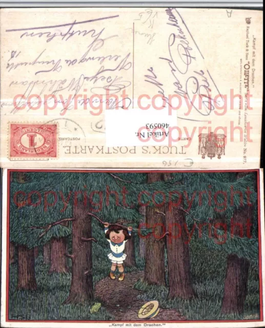 460593,Künstler AK Kamp mit dem Drachen Kind Baum Frosch Humor pub Tuck 977