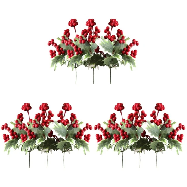 9 piezas ramo de flores de Navidad con hojas falsas de rama de eucalipto