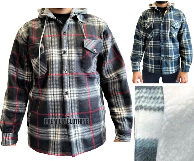 Lumber jackets Mens LINED quilted Fleece Hooded shirt Sherpa Flannel Warm Sherpa
