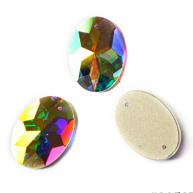 2052TH All Sizes AB Oval Flat Back Glass Strass Sewing Craft Crystal Stones