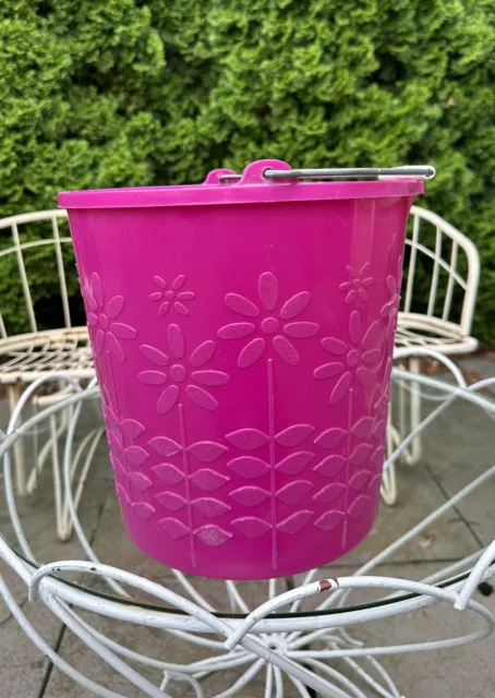 HTF Vintage Fesco Magenta Pink Flower Power Plastic Mop Bucket Pail MCM