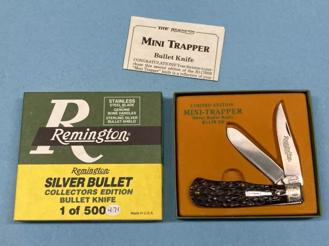 Remington 1991 MINI TRAPPER R1178SBE ENGRAVED Sterling Silver Bullet Knife