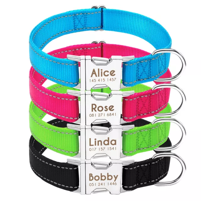 Personalized Dog Collar Name ID Engraved Nylon Dog Collars for Small Large Dogs