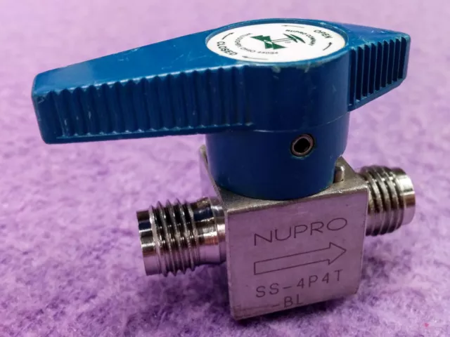 1pc Swagelok Whitey Nupro 1/4" Plug Valve SS-4P4T-BL -- Blue Handle -- Stainless