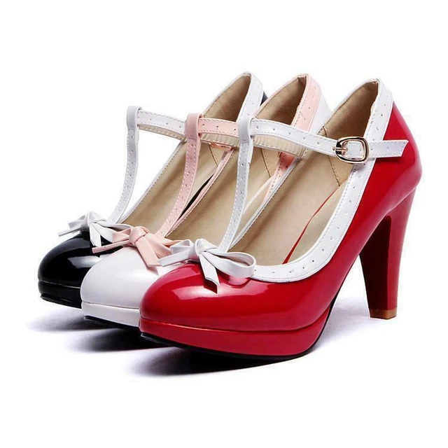 Fashion Sweet Womens T-Strap High Heels Bowtie Mary Janes Lolita Pumps Shoes new