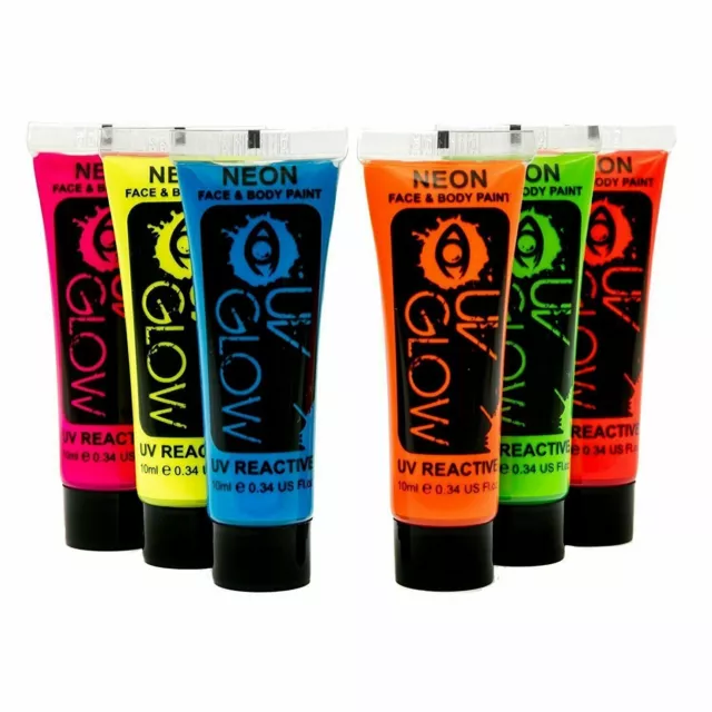 UV Glow Neon Face and Body Paint - 6 Pack Multi-Color Talcum Powder, Beeswax, VE