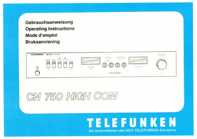 Bedienungsanleitung-Operating Instructions für Telefunken CN 750 high com