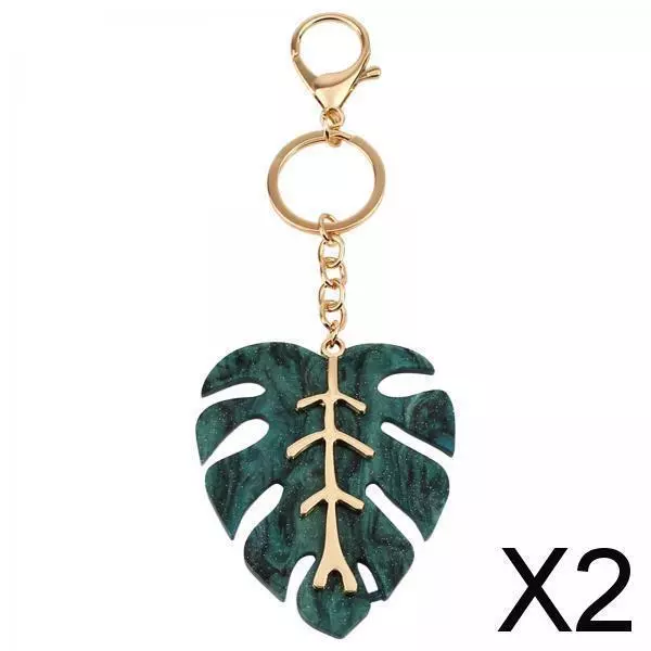 2X Fashion Leaf Key Chain Men Boys Key Chain Hooks Gift Women  Blue