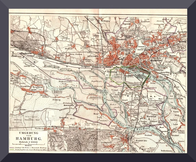 Hamburg +topografischer Umgebungsplan+ 1885 +Ottensen, Sülldorf, Finkenwerder +