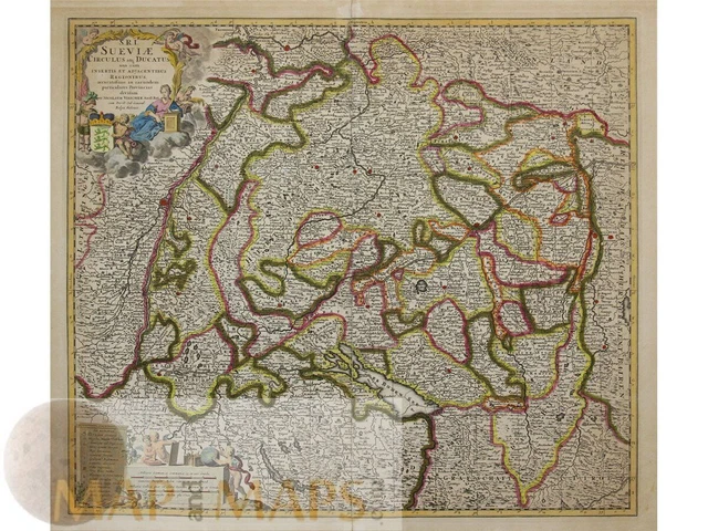 SRI Sueviae, grande mappa antica del Baden-Württemberg Germania, Visscher 1720