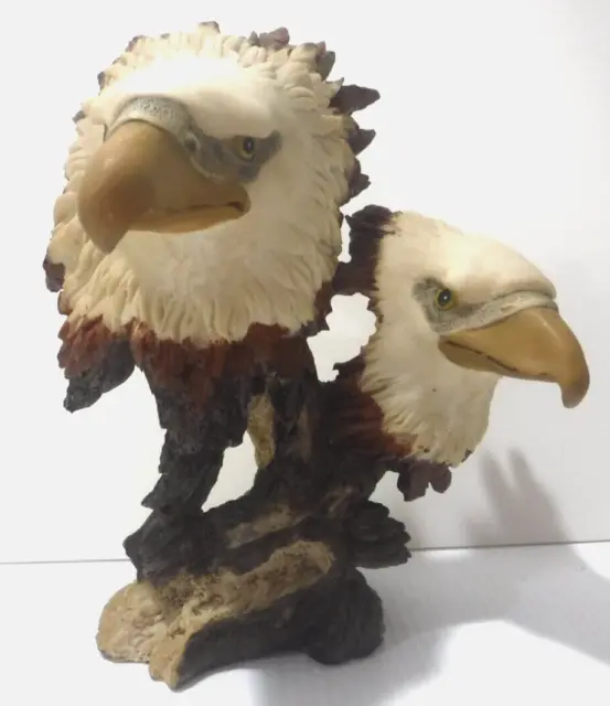 Bald Eagle Two Heads On Tree Branch Polyresin Handpainted Sculpture Figurine Vtg