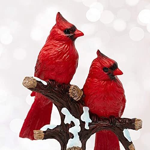 Cardinal Figurine - 2 Red Christmas Cardinals Sitting on a Snowy Tree Branch ...
