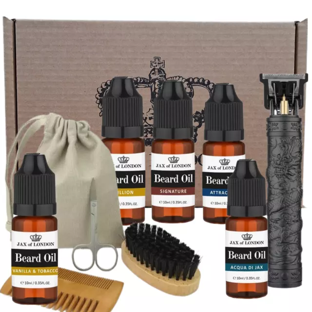 5 Bottle Aftershave Fragrance Beard Oil Grooming Set With Trimmer