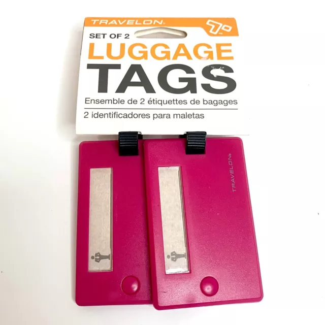 *NEW* Travelon Bright Pink Rectangle Luggage Tags, Set of 2