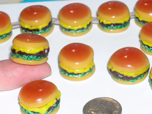 2pc Verre Cheeseburger Perle Nourriture Lot 15mm Murano Petit Noël Burger Charm