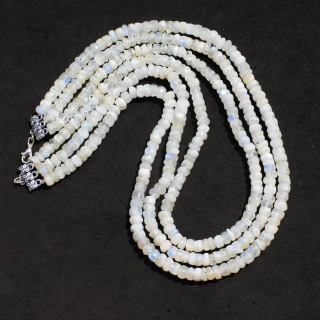 3 Strand 533.00 Cts Blue Flash Moonstone Faceted Beaded Necklace AK 03 E492