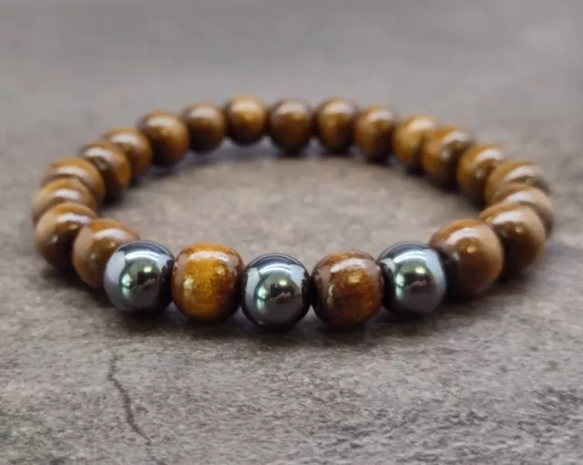 Men's Wood and Stone Bead Bracelet Beaded Bangle Cuff Jewelry Charm Beads Men