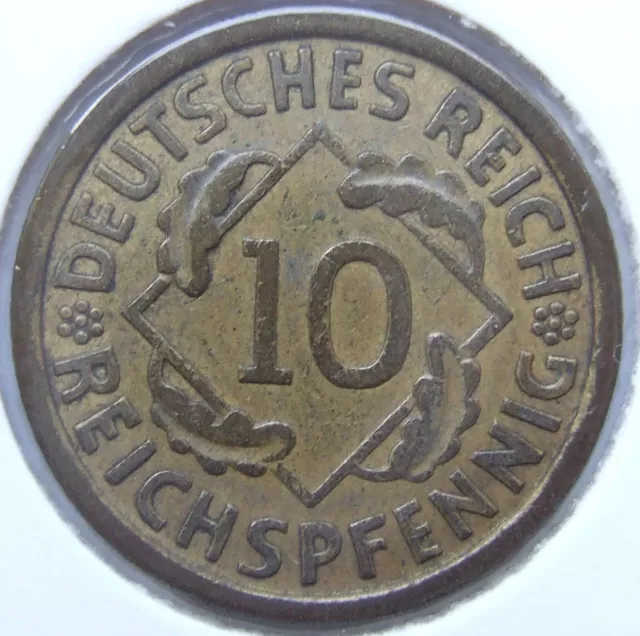 Coin German Reich Weimar Republic 10 Reichspfennig 1930 J IN Very fine
