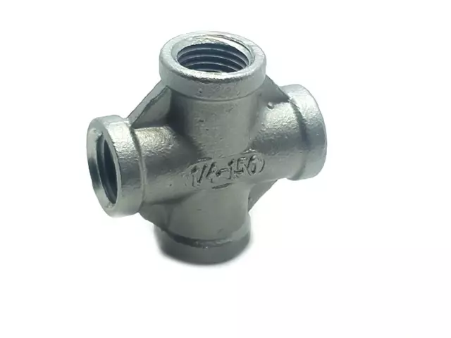 1/4" Thread 4 Way Female Cross Coupling Connector SS Pipe Fitting NPT 3