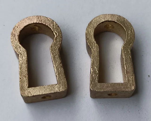 2x Vintage Solid Brass Insert Keyhole Cover Escutcheon # 2