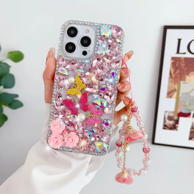 Fashion Bling Diamond Women Hand Strap Phone Case For iPhone 14 13 12 11 X 8 7