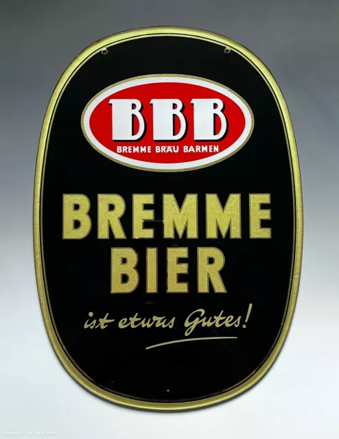 Massives ALTES GLASSCHILD - BBB BREMME BRÄU BARMEN - wohl um 1950