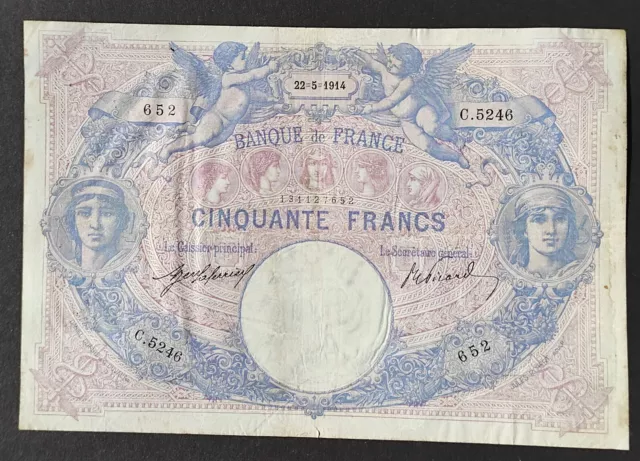 BILLET 50 francs BLEU ET ROSE du 22-5-1914 BILLET 50 francs BLEU ET ROSE du 22-5-1914