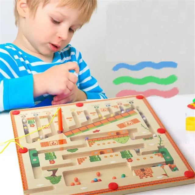 Kids Learning Toy Magnetic Color and Number Maze Wooden Puzzle Activity Board AU