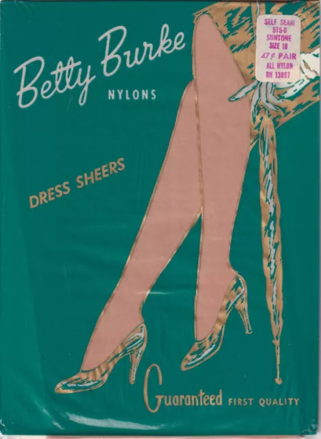 Bas nylon couture Betty Burke Beige. Taille 10. US Fully Fashioned Stockings.