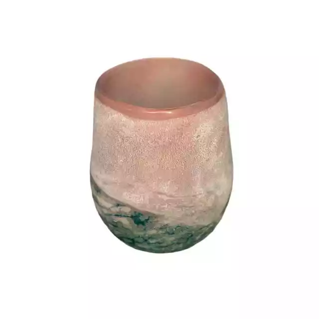 Beautiful Pink and Turquoise Art Glass Candle Vase.