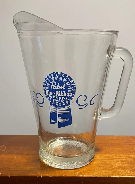 Vintage Pabst Blue Ribbon Beer Advertising Heavy Glass Pitcher PBR