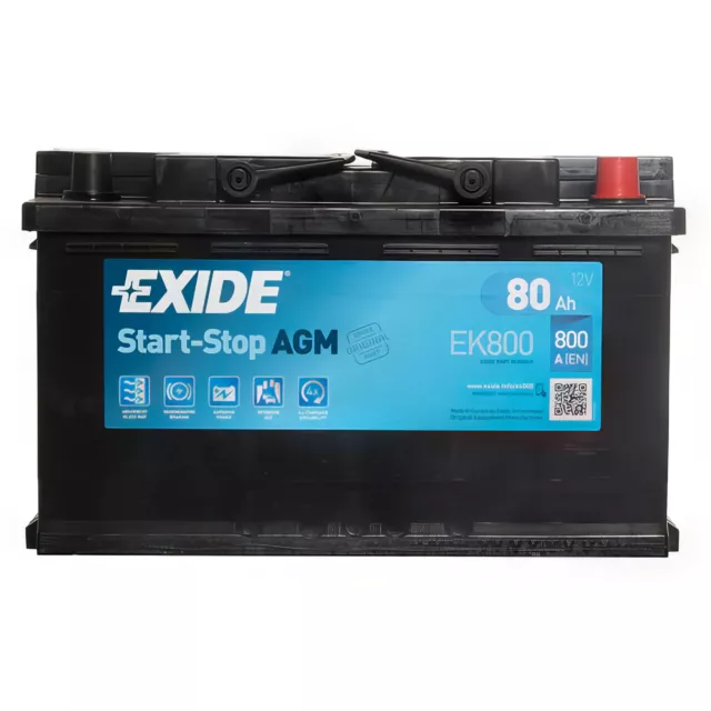 EXIDE Start-Stop EK800 Batterie 12V 80Ah 800A B13 Batterie AGM EK800  (115AGM), AGM80SS