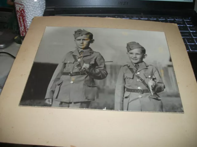 Vintage Cabinet Card  Photograph-2 Young Boys In Military Uniforms-Scarce