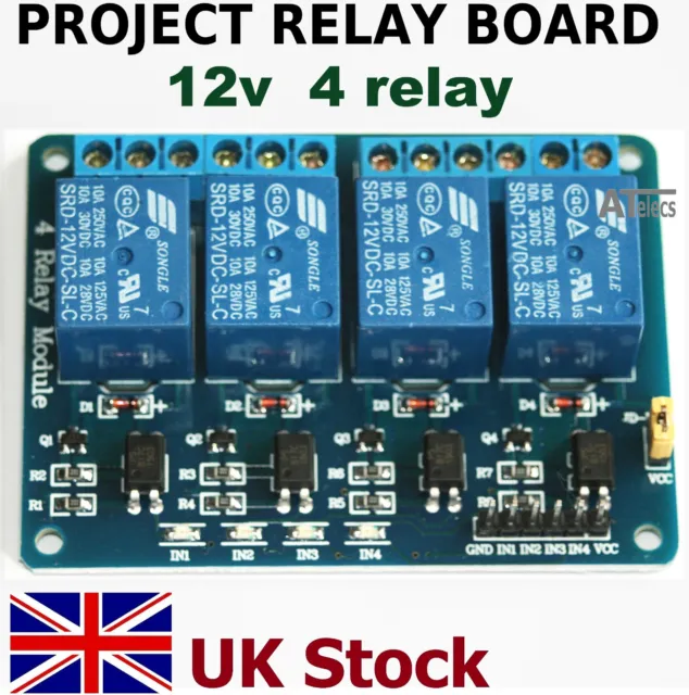 Module de carte relais Project 12v 4 canaux Arduino Raspberry Pi - Stock UK