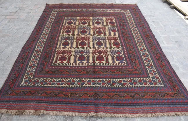 6'3 x 8'8 Handmade afghan tribal adraskan wool area kilim rug, 6x9 persian rug