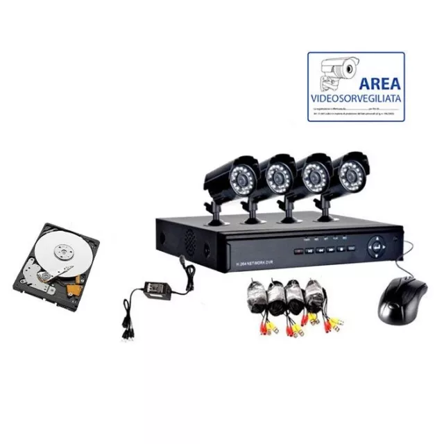 Kit Videosorveglianza 4 Telecamera Infrarossi Hd160 + Dvr + Alimentatore + Cavi