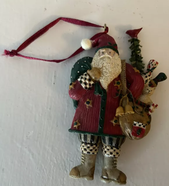 Debbie Mumm Holiday Christmas Ornament Santa Claus With Bag Of Toys And Tree