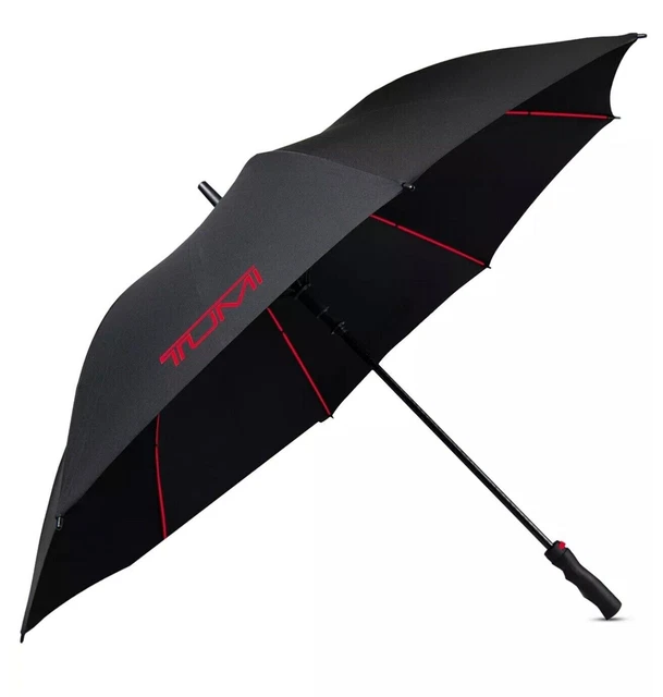 Tumi Black Stick Umbrella w/Red Logo & Protective Sleeve Cover New With Tags