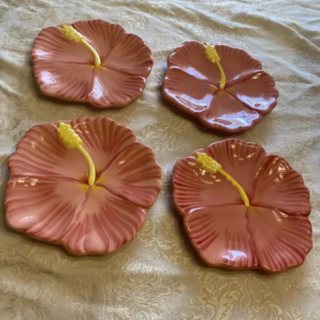 Clay Art Hibiscus Hand painted StoneLite Clay Art Flower Shaped Plate 7"