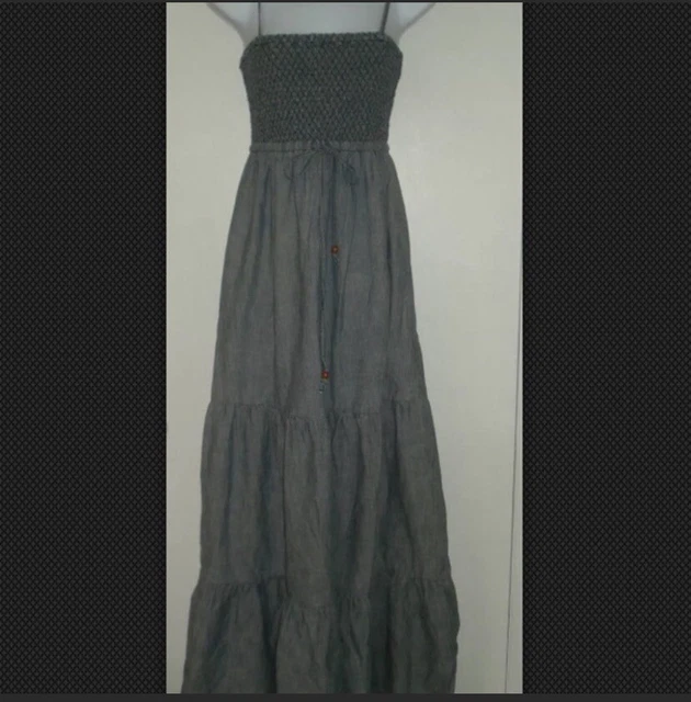 Anthropologie Daughters of the Liberation Tiers Chambray Strapless Maxi Dress S