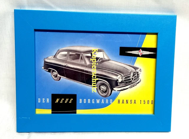 Werbung - Borgward Hansa 1500 - in Holz / Echtglas gerahmt - 16 x 21 cm